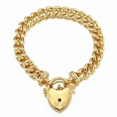 18ct Heavy Yellow Gold Plated Euro Chain Bracelet Featuring a Plain Locket - USA Made-0